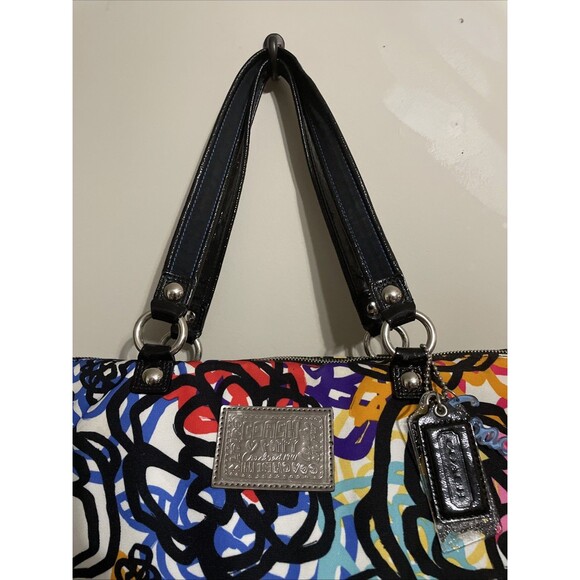 Y2K COACH MULTICOLOR FLORAL POPPY GRAFFITI PRINT TOTE SHOULDER BAG PURSE - Picture 4 of 16